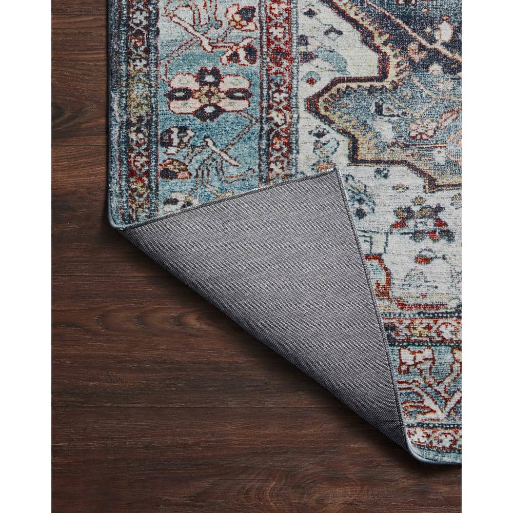 Blue and Brick Medallion Stain-Resistant Synthetic Area Rug
