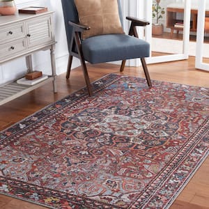 Tuscon Red/Navy 6 ft. x 9 ft. Machine Washable Distressed Medallion Area Rug