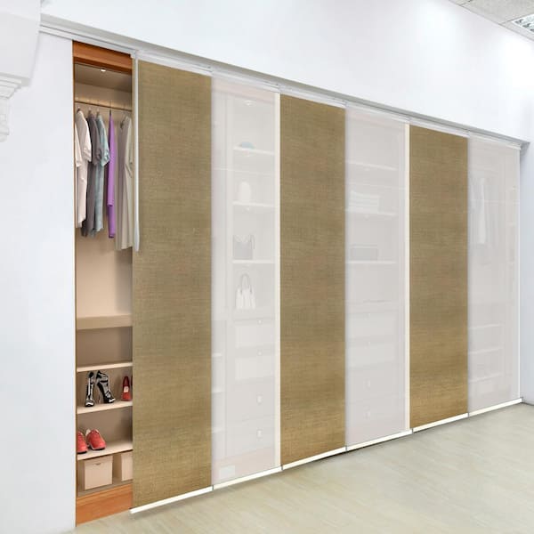 EMOH Silken Desert 70 in. - 130 in. W x 94 in. L Adjustable 6- Panel White Single Rail Panel Track with 23.5 in. Slates