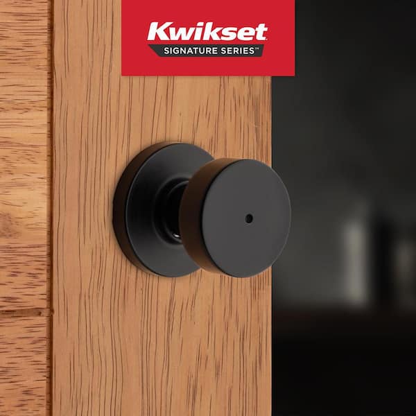 Pismo Round Matte Black Bed/Bath Door Knob Featuring Microban Antimicrobial Technology with Lock