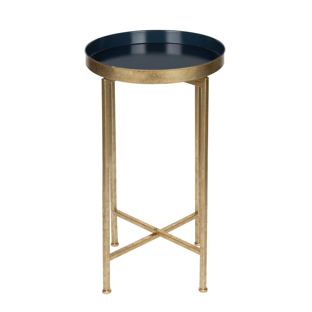 Celia Navy Blue Round Metal Foldable Tray Accent Table