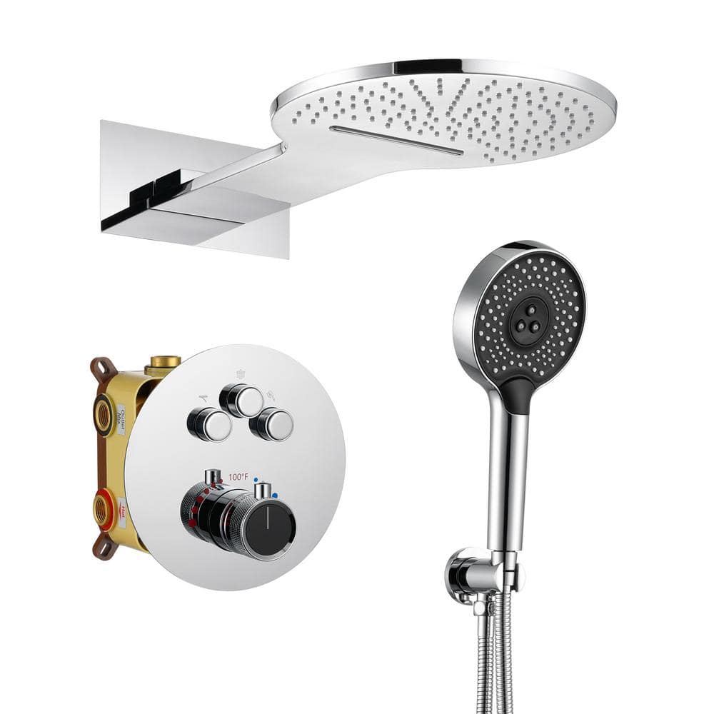 Chrome Dual Head Thermostatic Rain Shower System with Handheld
