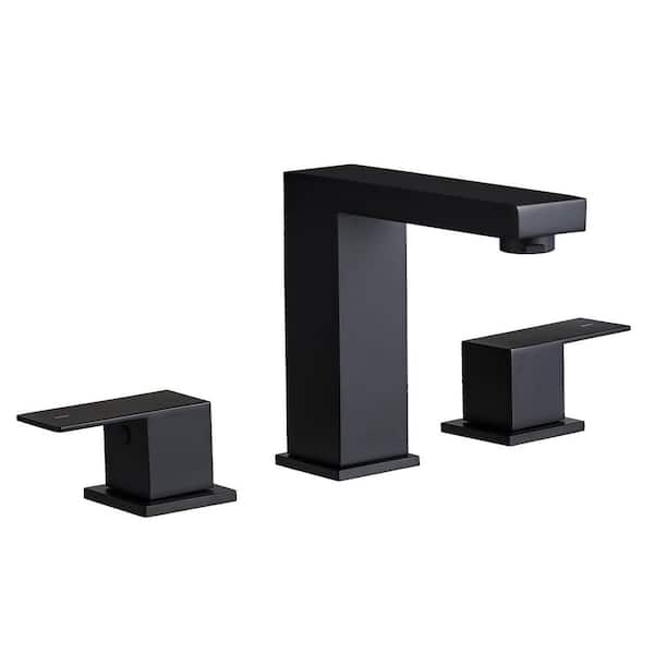 Tahanbath 8 in. Widespread Waterfall 2-Handles 3-Holes Bathroom Faucet Lavatory Vanity Sink Faucet in Matte Black
