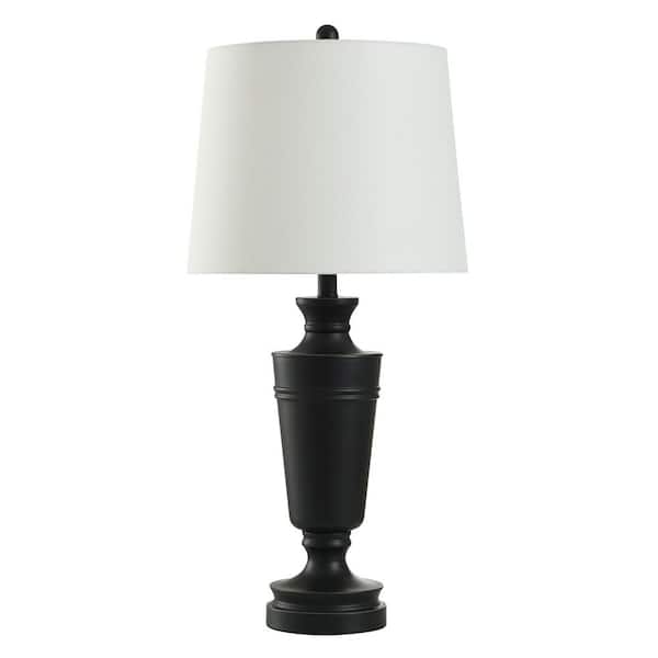 StyleCraft Madison 30 in. Black Transitional No Design Bedside Table Lamp for Bedroom with White Linen Shade