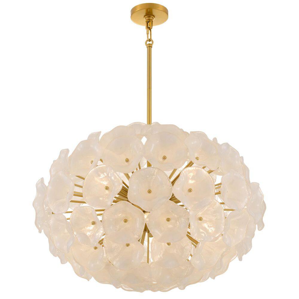 Audrey 15-Watt 8 Light Brushed Gold Pendant Light with White Glass Shade price history on PriceWatchPro