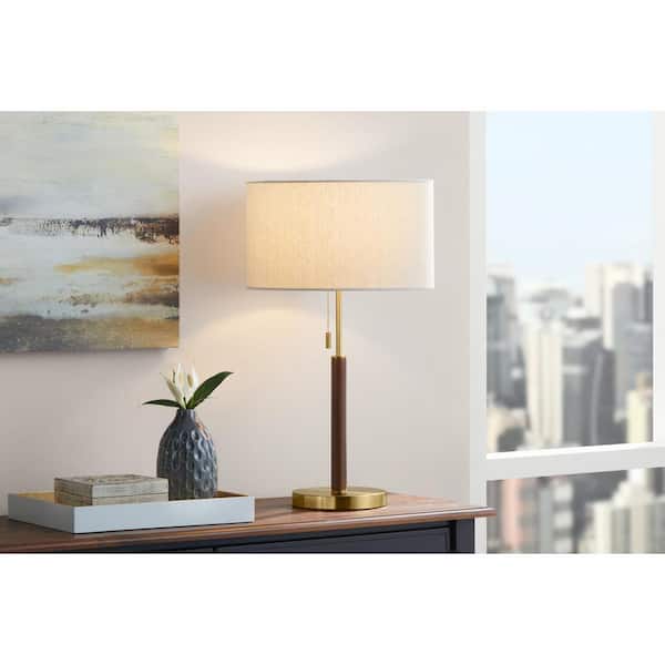 Hampton Bay Truman 24.5 in. Walnut and Brass Table Lamp