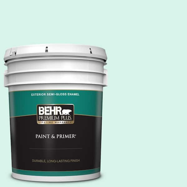 BEHR PREMIUM PLUS 5 gal. #480A-1 Minted Ice Semi-Gloss Enamel Exterior Paint & Primer