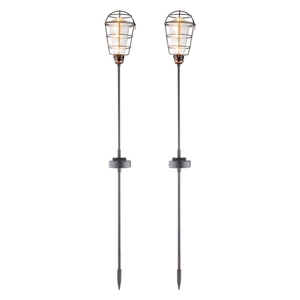 34 in. Tall Outdoor Solar Powered Edison Bulb Black LED Path Light Garden Stake - (Set of 2) price history on PriceWatchPro
