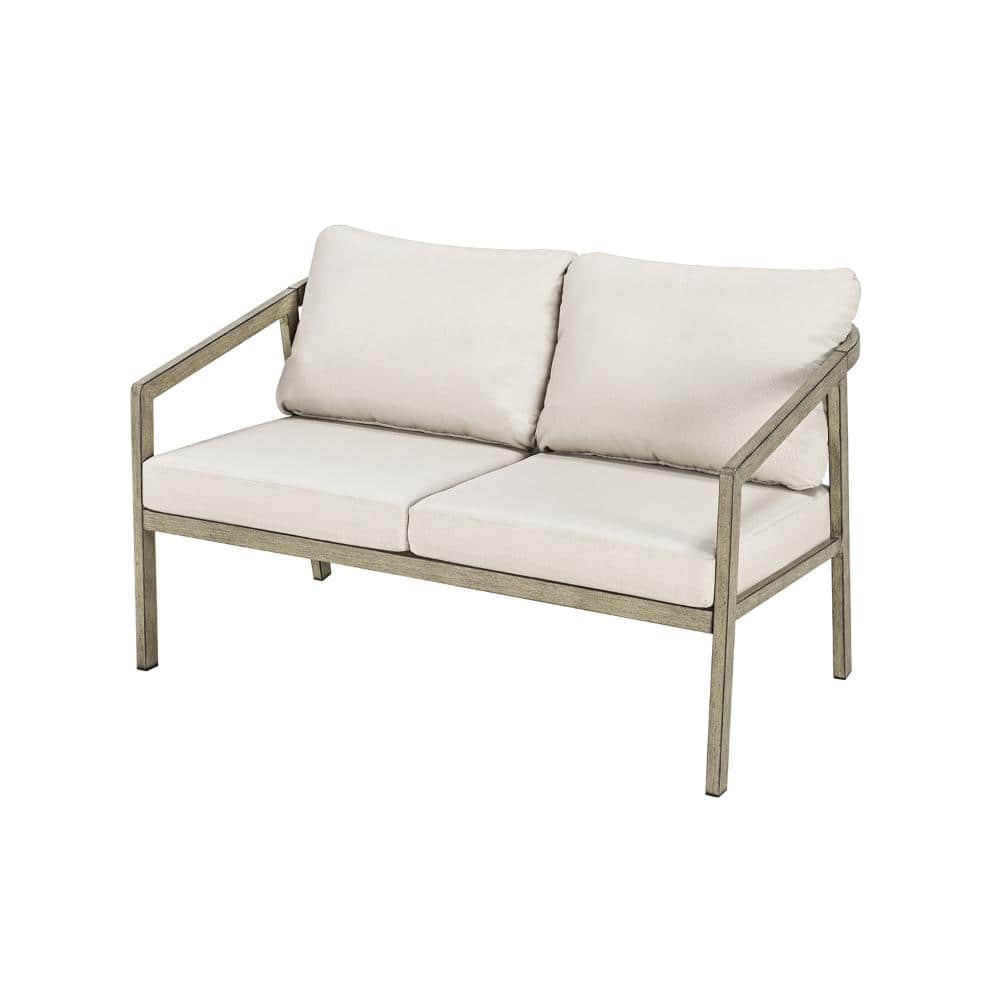 1-Piece Modern Aluminum Patio Outdoor Loveseat Club Sofa with CushionGuard Cushions, Gray Oak price history on PriceWatchPro