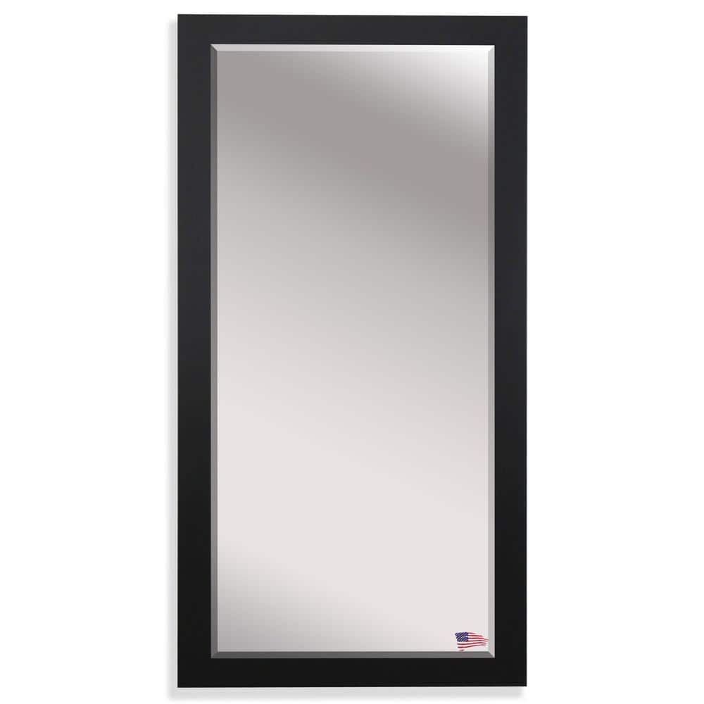 Oversized Satin Black Wood Beveled Glass Modern Mirror (65.5 in. H X 32 in.
