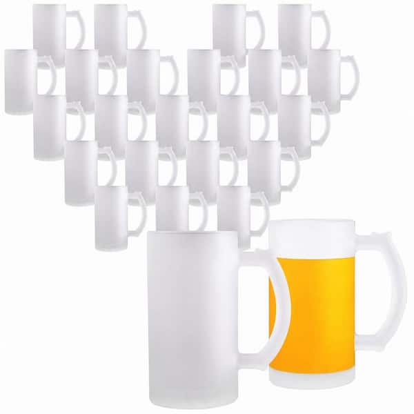 24 Pack 16 oz Frosted Sublimation Beer Mugs, Glass Blanks with Handles for Custom Design Projects