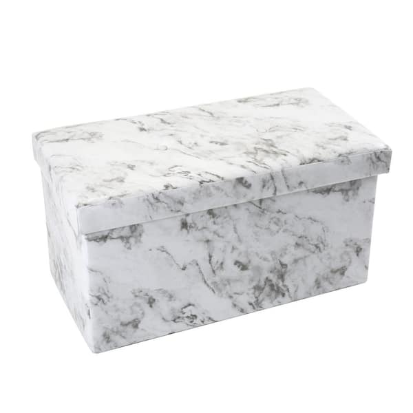 Simplify Marble Print with 2-Buttons on Top Double Folding Faux Leather Ottoman