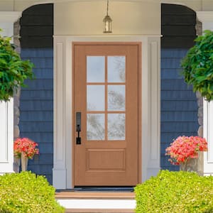Regency 36 in. x 80 in. 3/4-6-Lite Clear Glass RHIS Autumn Wheat Stain Mahogany Fiberglass Prehung Front Door