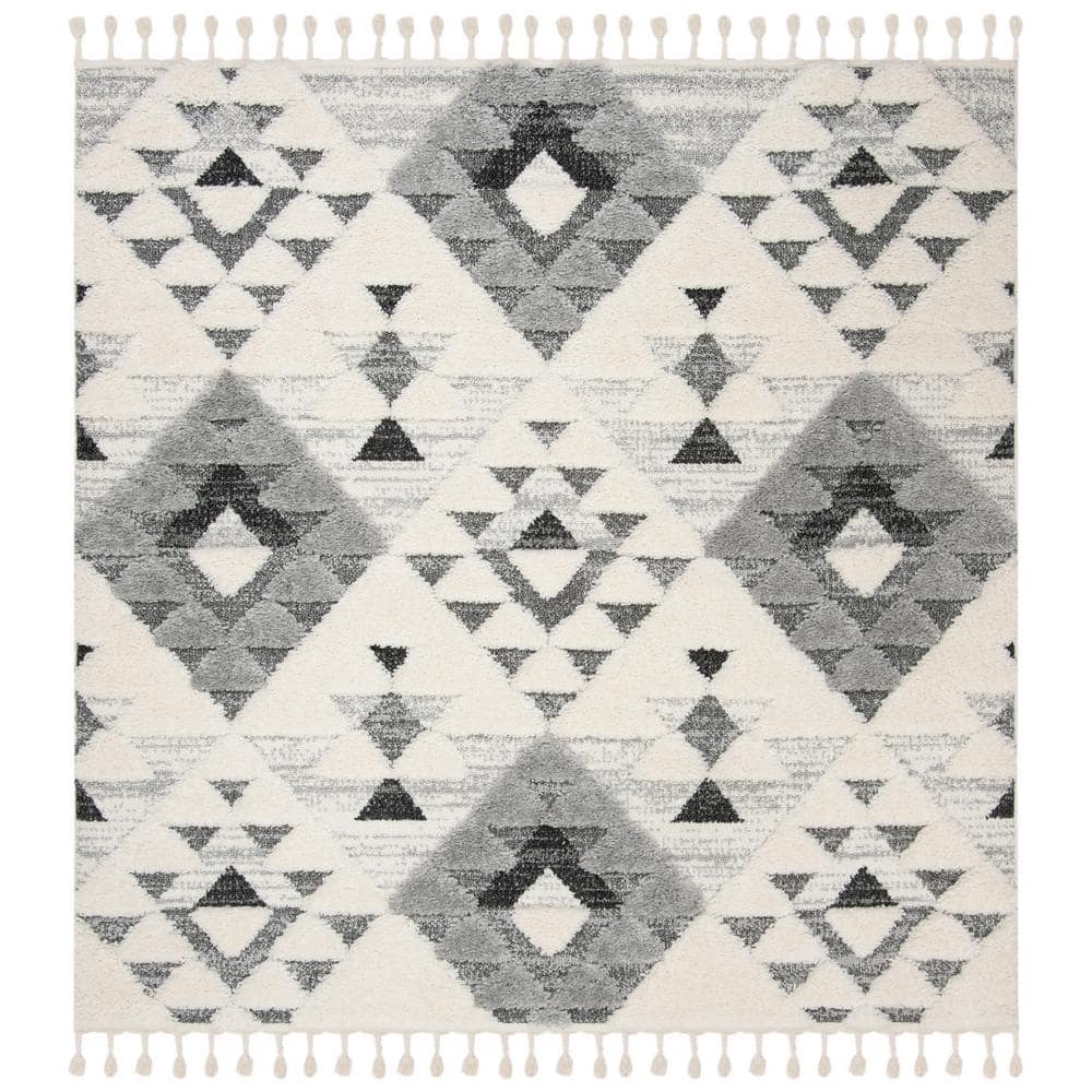 Ivory Square Braided Edge Shag Rug - Synthetic & Stain-Resistant
