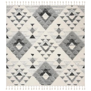 Moroccan Tassel Shag Ivory/Gray 7 ft. x 7 ft. Square Moroccan Area Rug