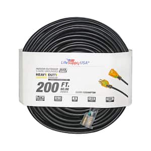 12/3 200 ft. SJTW 8 Amp, 125-Volt 1000-Watt Lighted End Indoor/Outdoor Black Heavy-Duty Extension Cord (2-Pack)