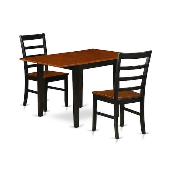 East West Furniture 3-Piece Black and Cherry Finish Solid Wood Top Dining Table Set