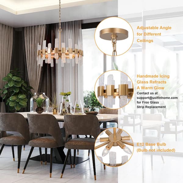 Uolfin Modern Gold Dining Room, Glass Light Fixtures Dining Room
