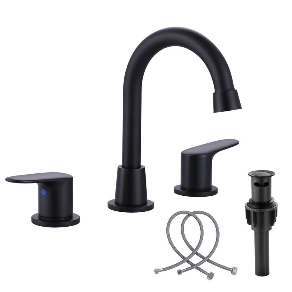 8 in. Widespread Double Handle High Arc Bathroom Sink Faucet with Pop-up Drain Kit in Matte Black price history on PriceWatchPro