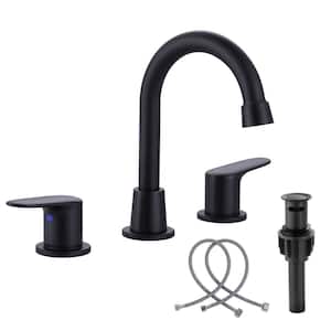 8 in. Widespread Double Handle High Arc Bathroom Sink Faucet with Pop-up Drain Kit in Matte Black