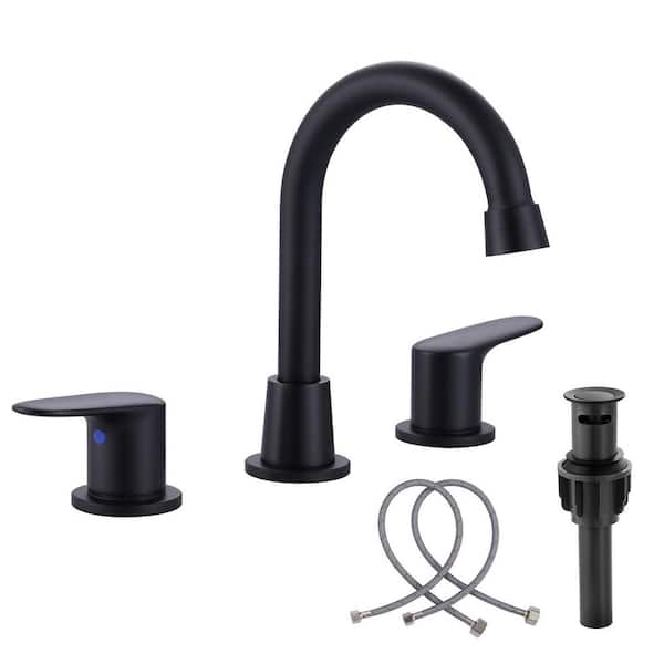 ARCORA 8 in. Widespread Double Handle High Arc Bathroom Sink Faucet with Pop-up Drain Kit in Matte Black