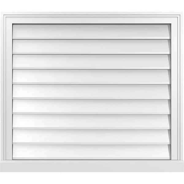 Ekena Millwork 32 in. x 28 in. Vertical Surface Mount PVC Gable Vent: Decorative with Brickmould Sill Frame