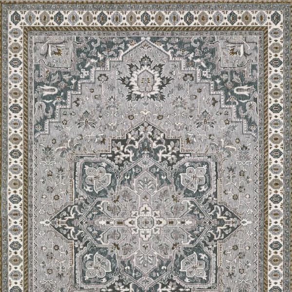 4' X 6' Charcoal And Blue Oriental Distressed Area Rug