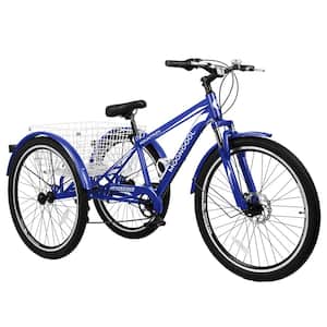 Mountain Tricycle for Adults, 3 Wheeled 7-Speed Mountain 24 in. Cruiser Bike Featuring Disc Brakes, Cargo Basket