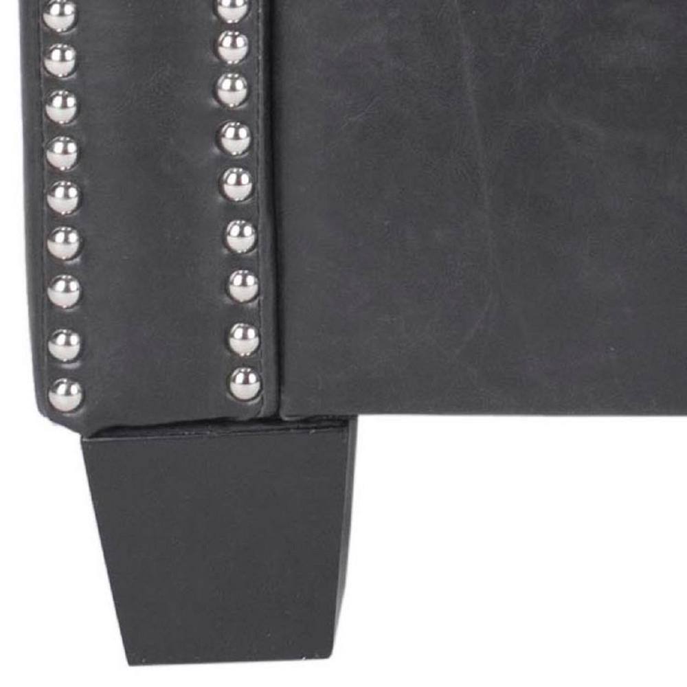 Contemporary Black Faux Leather Accent Chair with Silver Nailheads