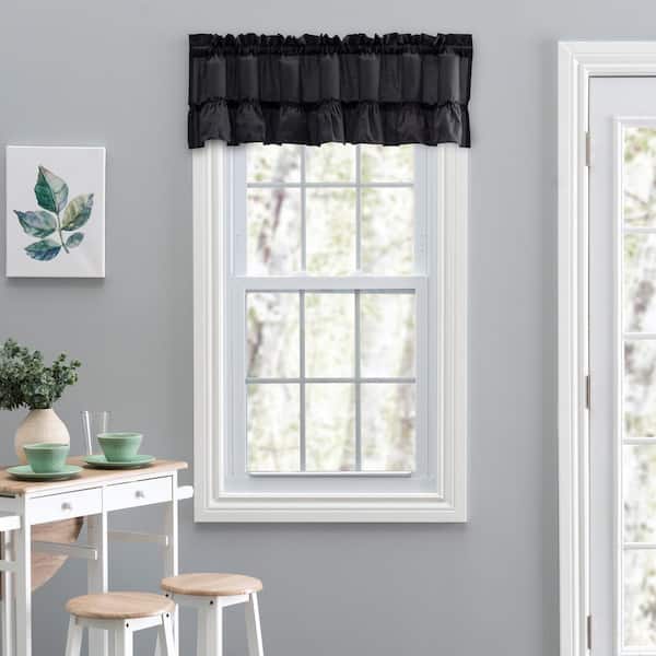 Ellis Curtain Stacey 13 in. L Polyester/Cotton Ruffled Filler Valance in Black