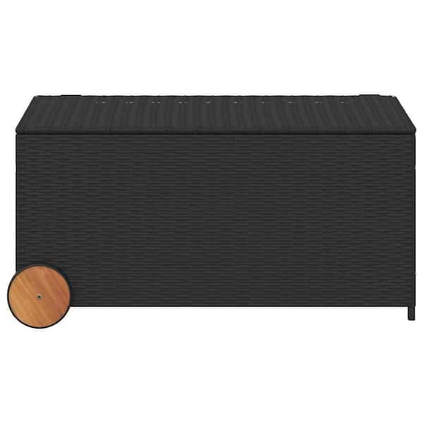 Saki 50.4 Gal. Black Wood Outdoor Rectangular Deck Box with Wheels