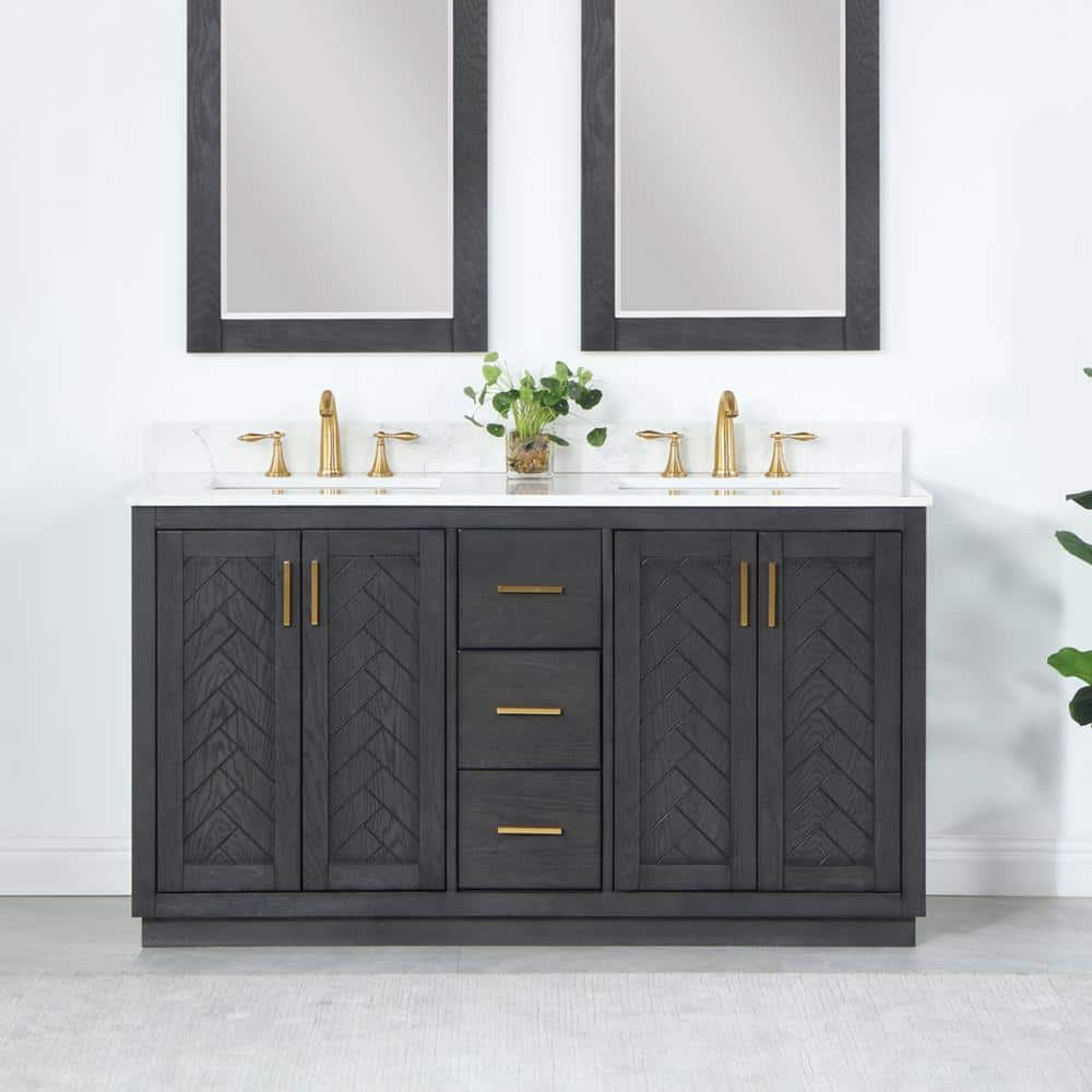 Altair Gazsi 60 In W X 22 In D X 34 In H Bath Vanity In Brown Oak With Grain White Composite