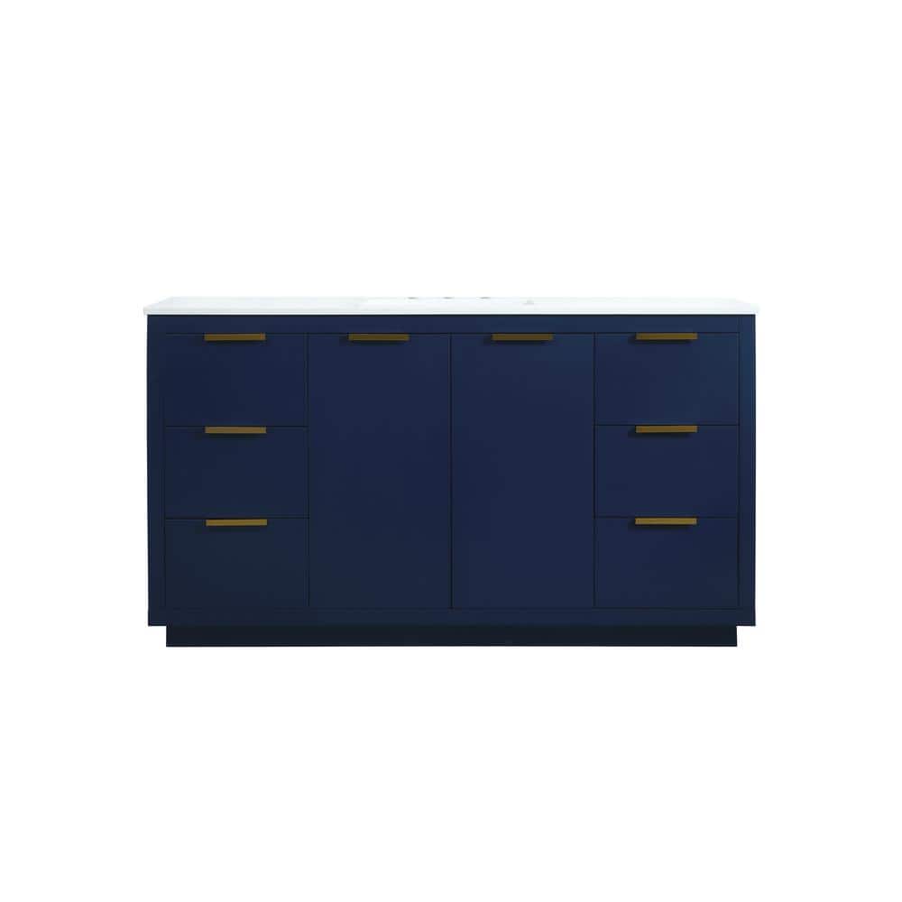 Timeless Home 60 in. W Single Bath Vanity in Blue with Engineered Stone Van