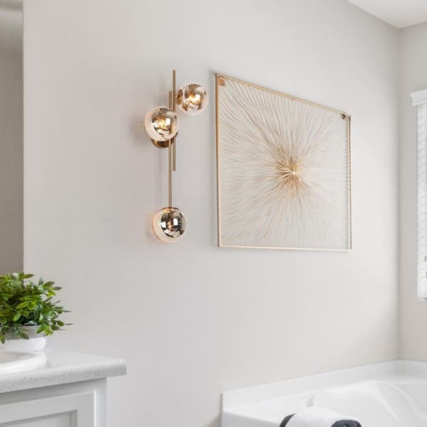 Crithmum 30 in. 3-Light Plating Brass Vanity Light Wallchiere Wall Sconce with Globe Mercury Glass Shades for Hallway