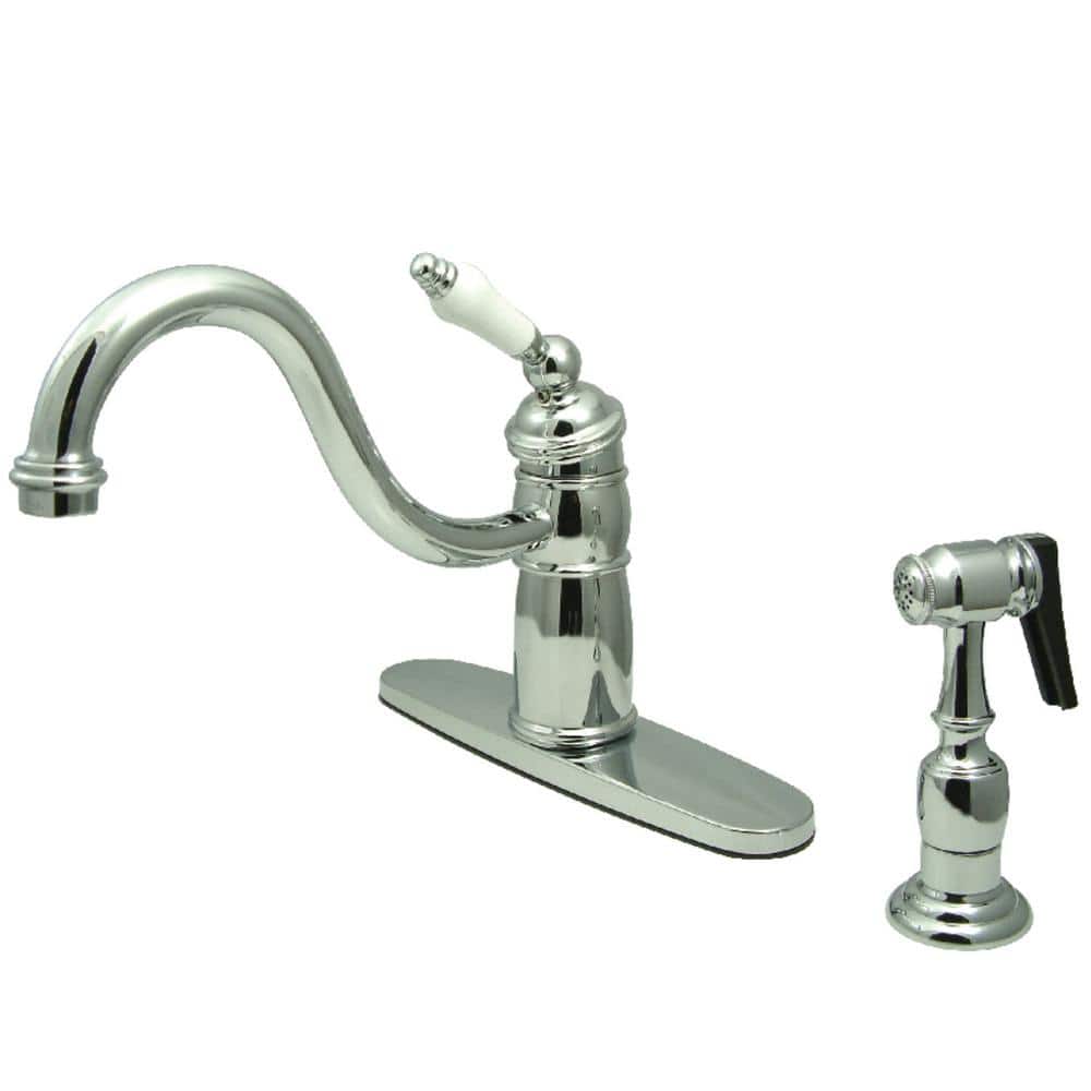Victorian Single-Handle Standard Kitchen Faucet with Side Sprayer in Polished Chrome