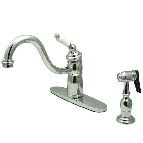 Kingston Brass Victorian Single-Handle Standard Kitchen Faucet with Side Sprayer in Polished Chrome