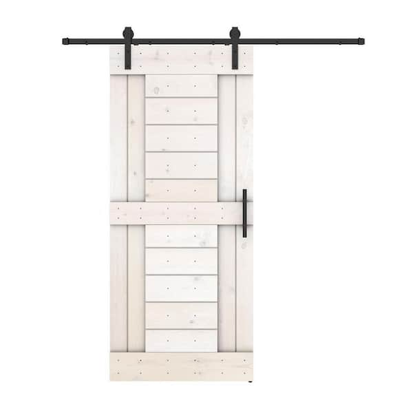 Dessliy Short Bar 28 in. x 84 in. White Finished Pine Wood Sliding Barn Door with Hardware Kit (DIY)