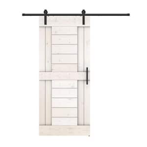 Short Bar 30 in. x 84 in. Fully Set Up White Finished Pine Wood Sliding Barn Door with Hardware Kit