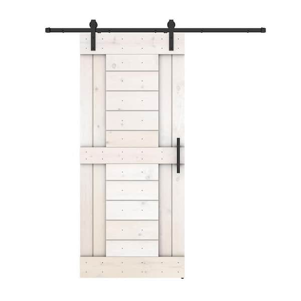 Dessliy Short Bar 42 in. x 84 in. White Finished Pine Wood Sliding Barn Door with Hardware Kit (DIY)