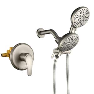 7-Spray 4.72 in. Dual Shower Head Fix and Handheld Shower Head Combo Wall Mount 1.8 GPM in Brushed Nickel
