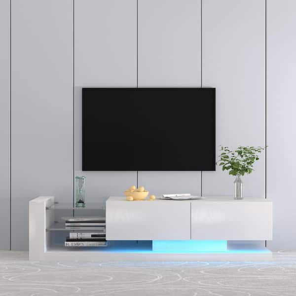 71 in. White TV Stand for 75 in. TVs-Modern Entertainment Center with 31 Light Modes, Remote and App Control, Cabinets