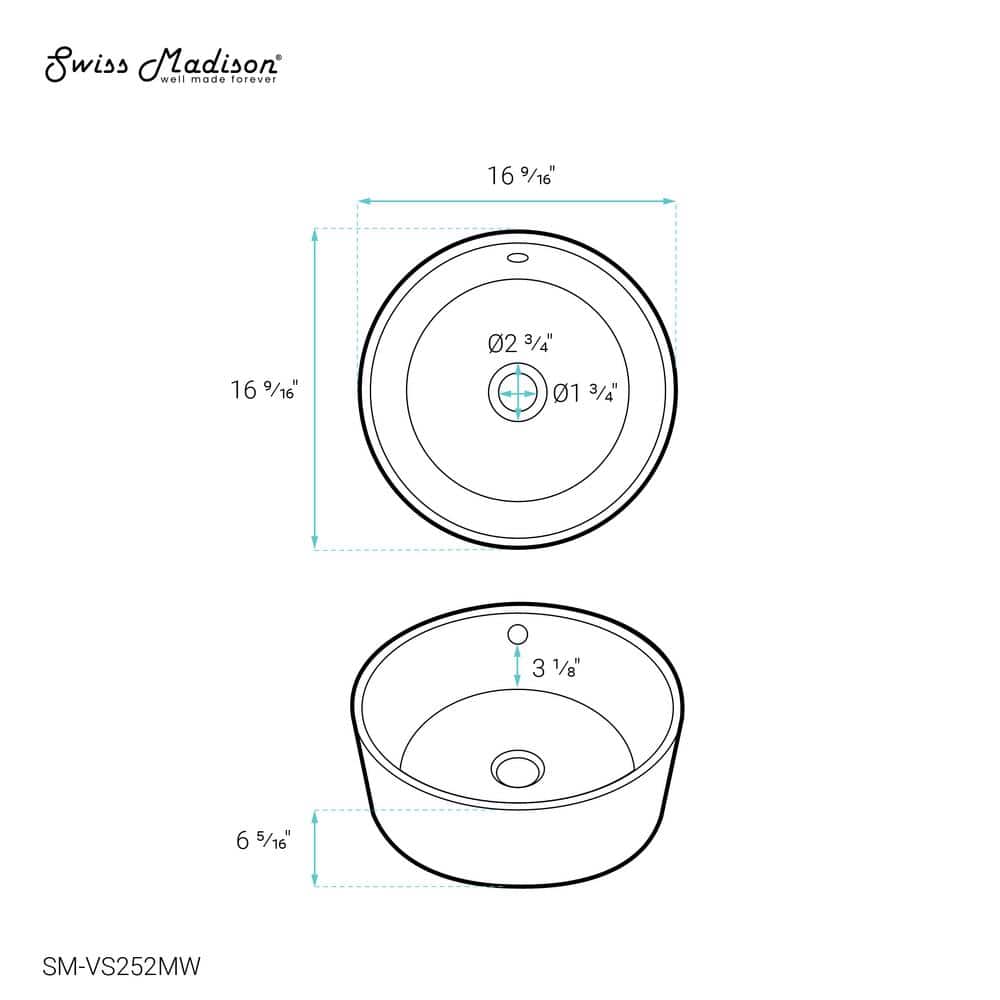 Monaco 16.5" Round Matte White Ceramic Vessel Sink