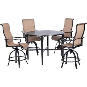 Brigantine 5-Piece Aluminum Outdoor Dining Set with 4 Contoured-Sling Swivel Chairs and a 50 in. Round Cast-Top Table