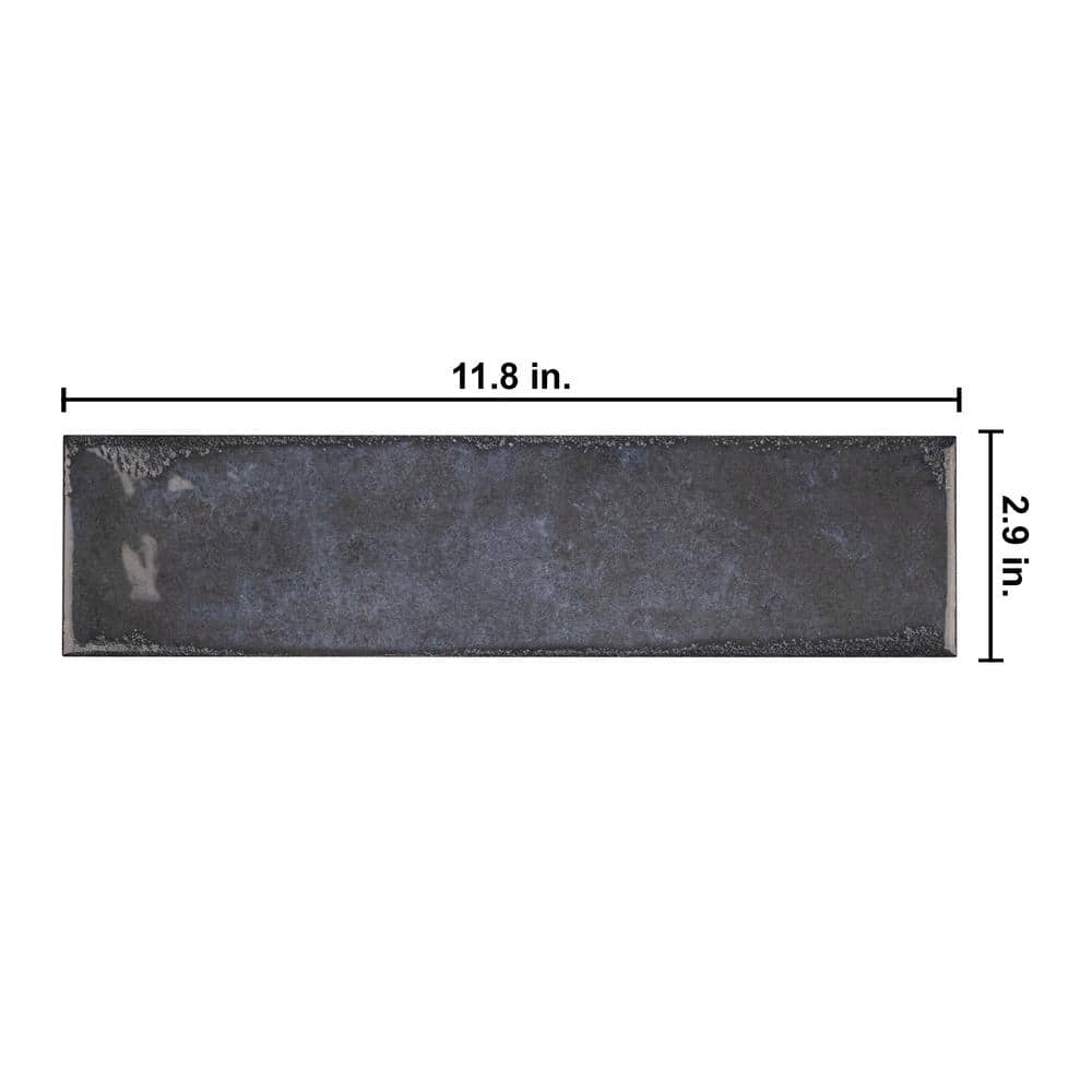 Azul Blue 3" x 12" Glossy Ceramic Subway Wall Tile