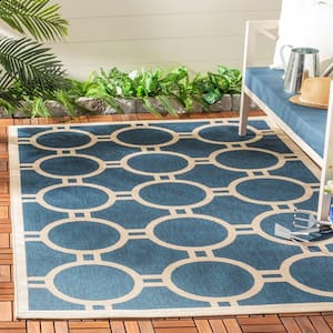 Courtyard Navy/Beige Doormat 2 ft. x 4 ft. Geometric Indoor/Outdoor Patio Area Rug