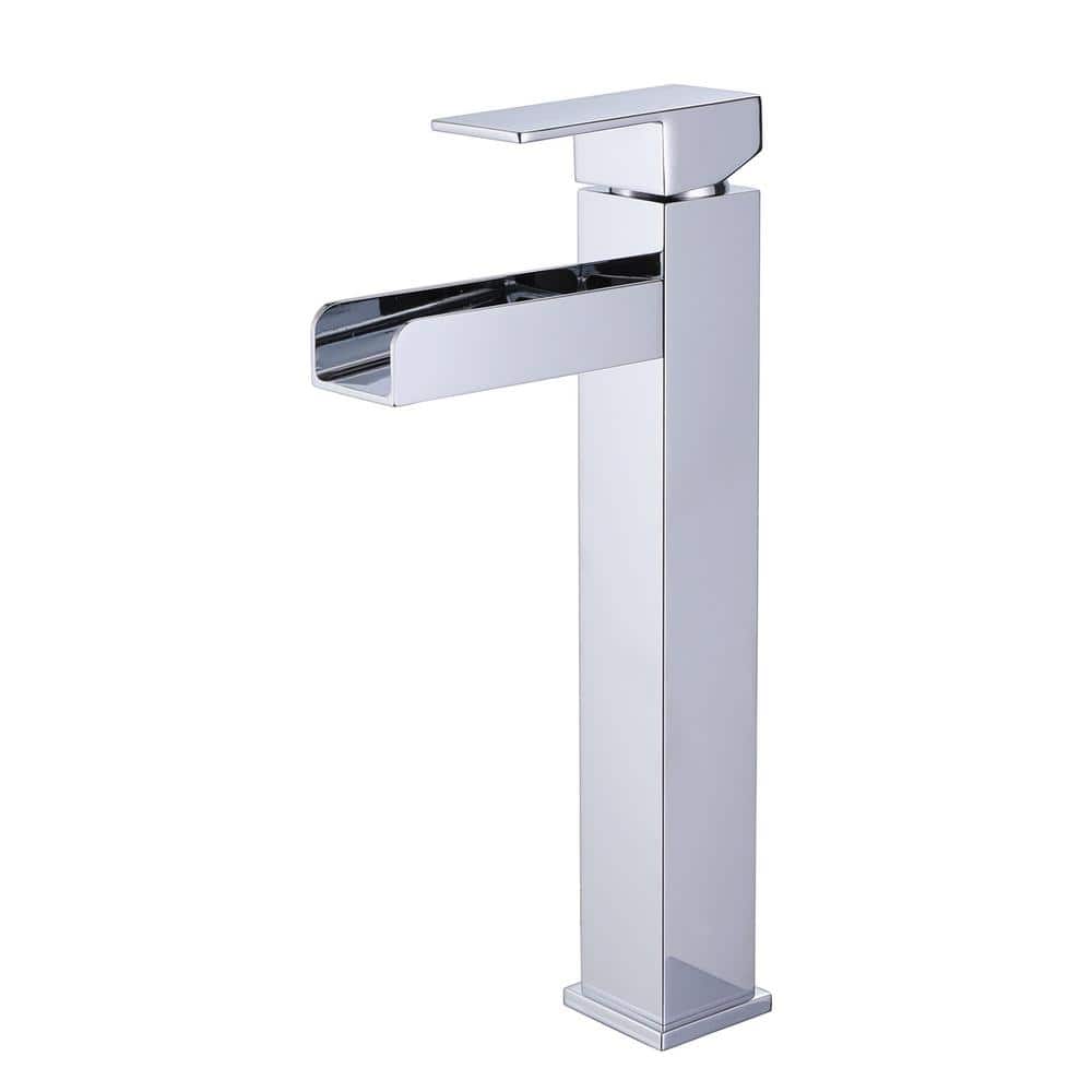 FLG Single Handle Waterfall Bathroom Vessel Sink Faucet Single Hole Brass High Tall Taps in