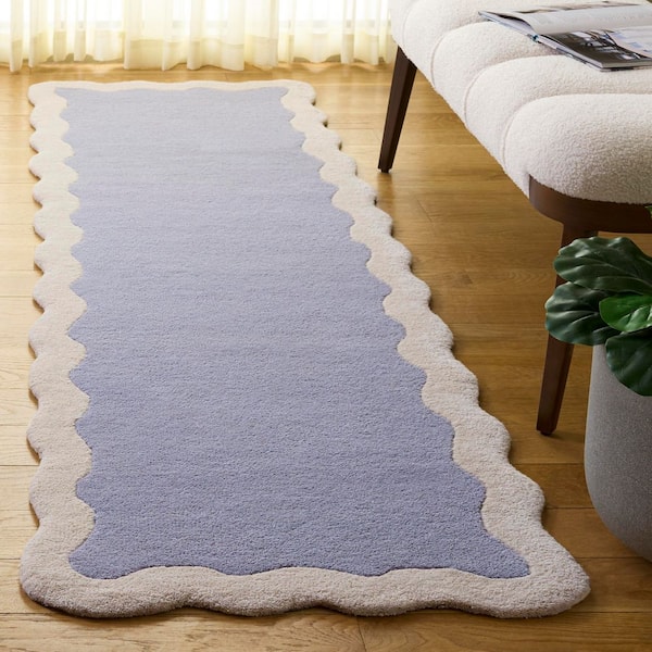Metro 2 ft. x 8 ft. Gray/Ivory Modern Playful Scalloped Border Runner Rug