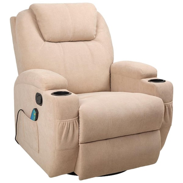 LACOO Big and Tall Linen Beige Recliner Swivel and Rocking Chair with Power Massage Function T LR9M0SLBGA