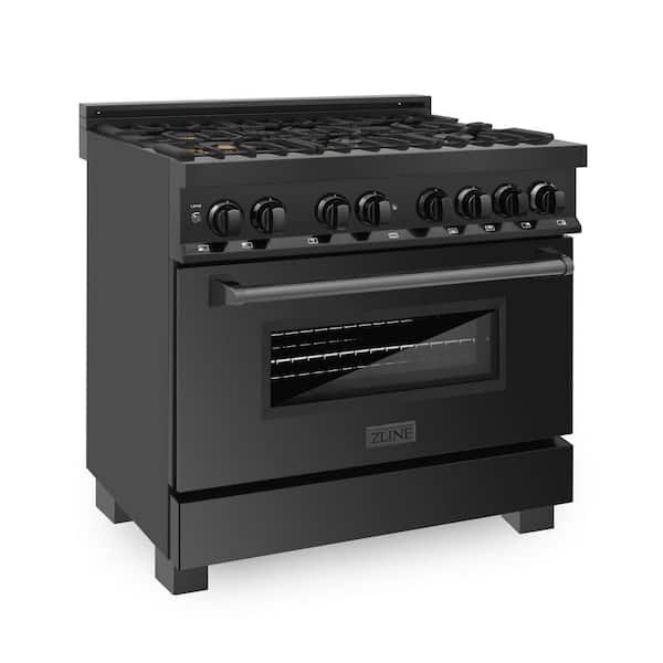 ZLINE Kitchen and Bath 36" 4.6 cu. ft. Dual Fuel Range with Gas Stove and Electric Oven in Black Stainless Steel