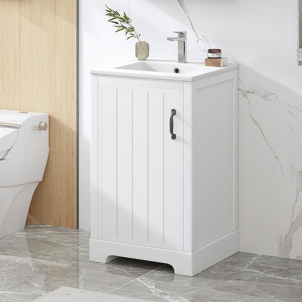 20 in. Single Sink Freestanding White Bath Vanity with White Ceramic Top, Storage Rack and Adjustable Shelve